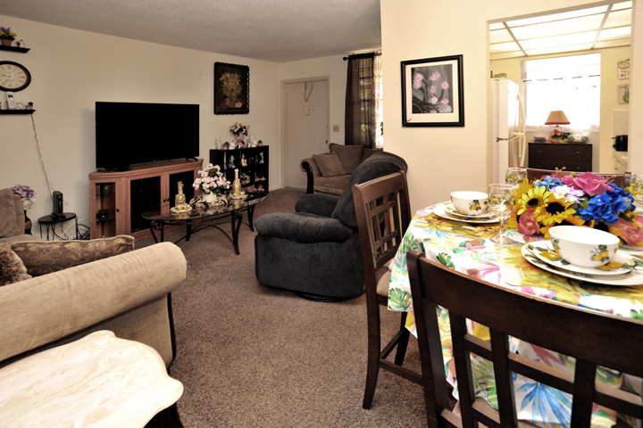 Kitchen with refrigerator and stove