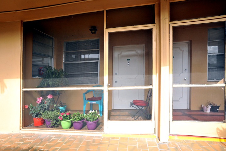 Terrace with glass doors and windows